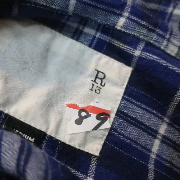 Womens R13 (Item- 89) Blue Black White Vented Side Seams Flannel Plaid M - Picture 10 of 10